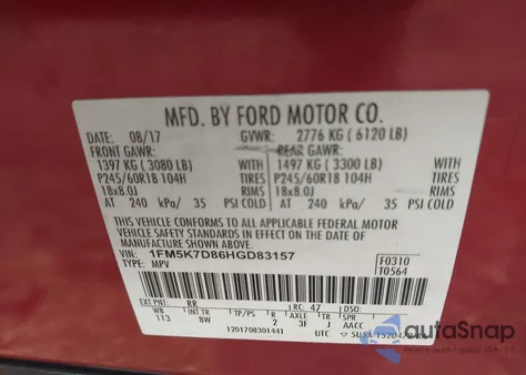 2017 Ford Explorer Xlt from USA, damaged, VIN 1FM5K7D86HGD83157